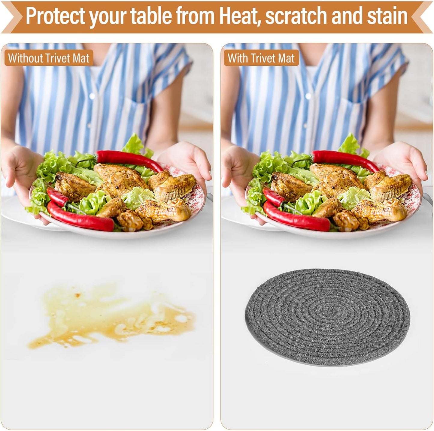 Tidponra Trivet Mats Set for Hot Dishes, 5 Heat Resistant Pot Holders Kitchen Counter, Table, Home Essentials, Anti Stain Hot Pads Plate Mats for Hot pots and Pans, 7 Inches