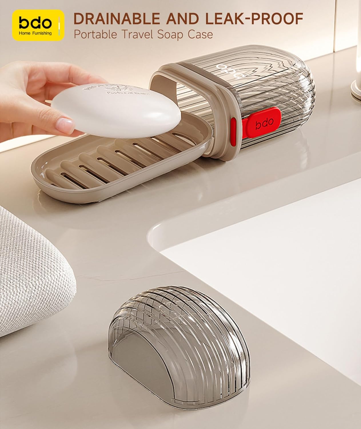 Travel Soap Case, Leakproof Soap Container with Lid, Portable Bar Soap Holder for Traveling, Soap Dish for Bathroom, Shower, Gym, School, Camping, Vacation, Outdoor-Transparent-Black