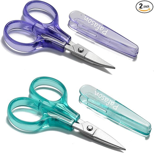 PAFASON Small Travel Embroidery Scissors Set Curved Straight Tip All Purpose for Quilting Sewing Knitting Crafting Cross Stitch Crochet Thread Yarn Paper Fabric Detail Multipurpose Cutting Safety Case