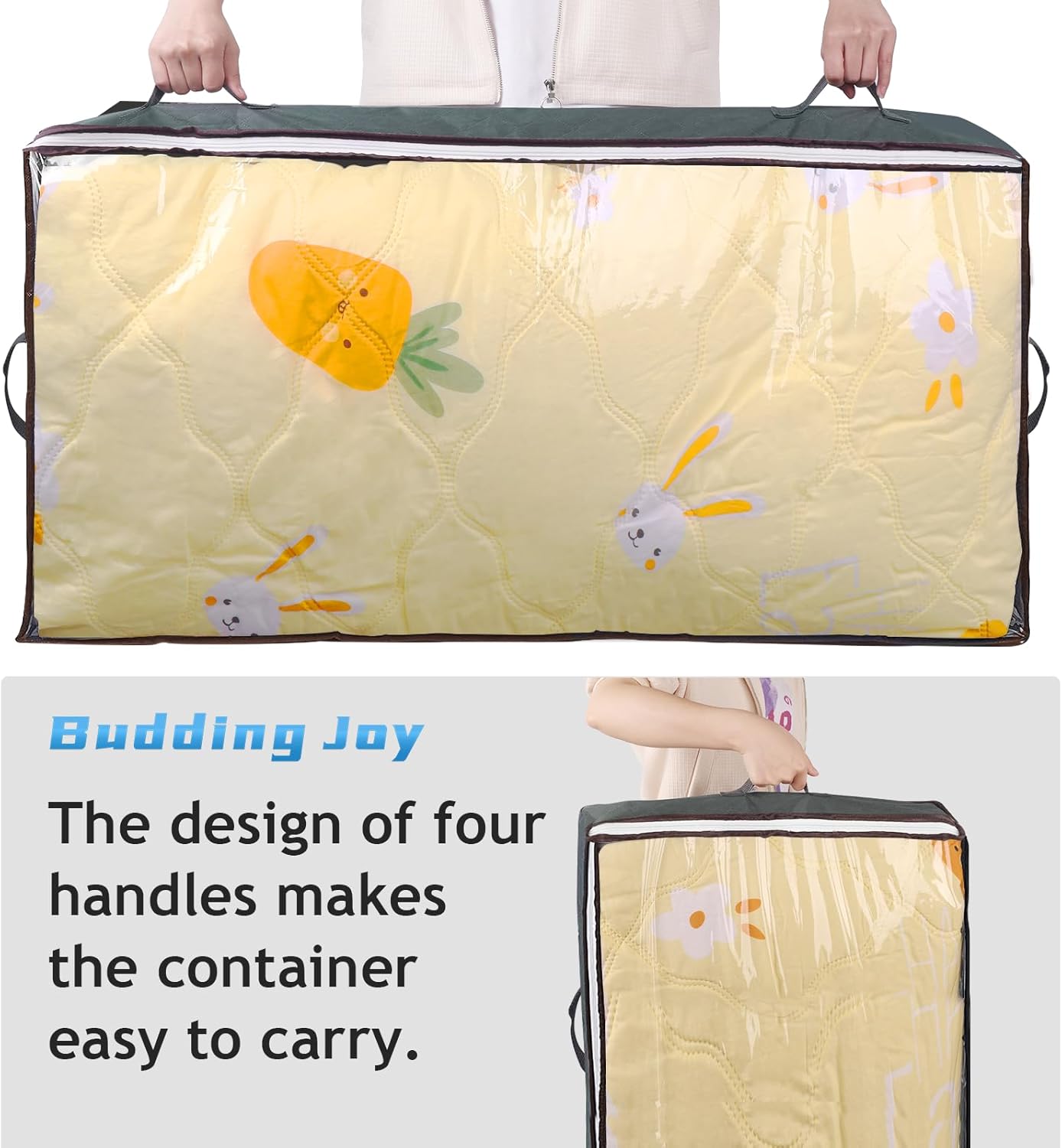 Budding Joy 90L Under Bed Storage Containers, Closet Organizers and Storage Bins, Foldable Underbed Storage Bags for Linen Sheets, Blanket, Clothing, Comforter, Sweaters, Pillows, Wrapping Paper, Grey