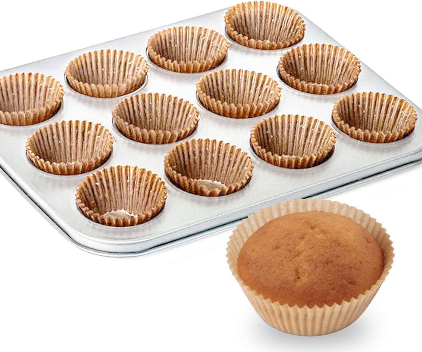 Caperci Standard Natural Cupcake Liners 500 Count, No Smell, Grease-Proof Paper Muffin Liners, Food-grade Baking Cups for Cupcakes, Muffins, Nuts