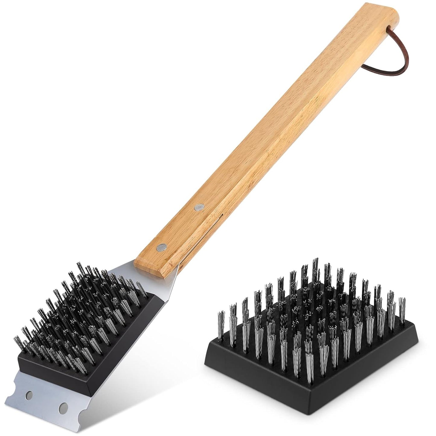 SIMPLETASTE Grill Brush and Scraper for BBQ, Durable & Effective, Replaceable Stainless Steel Head, Wooden Handle Wire Grill Brush for Outdoor Grill, Barbecue Accessories