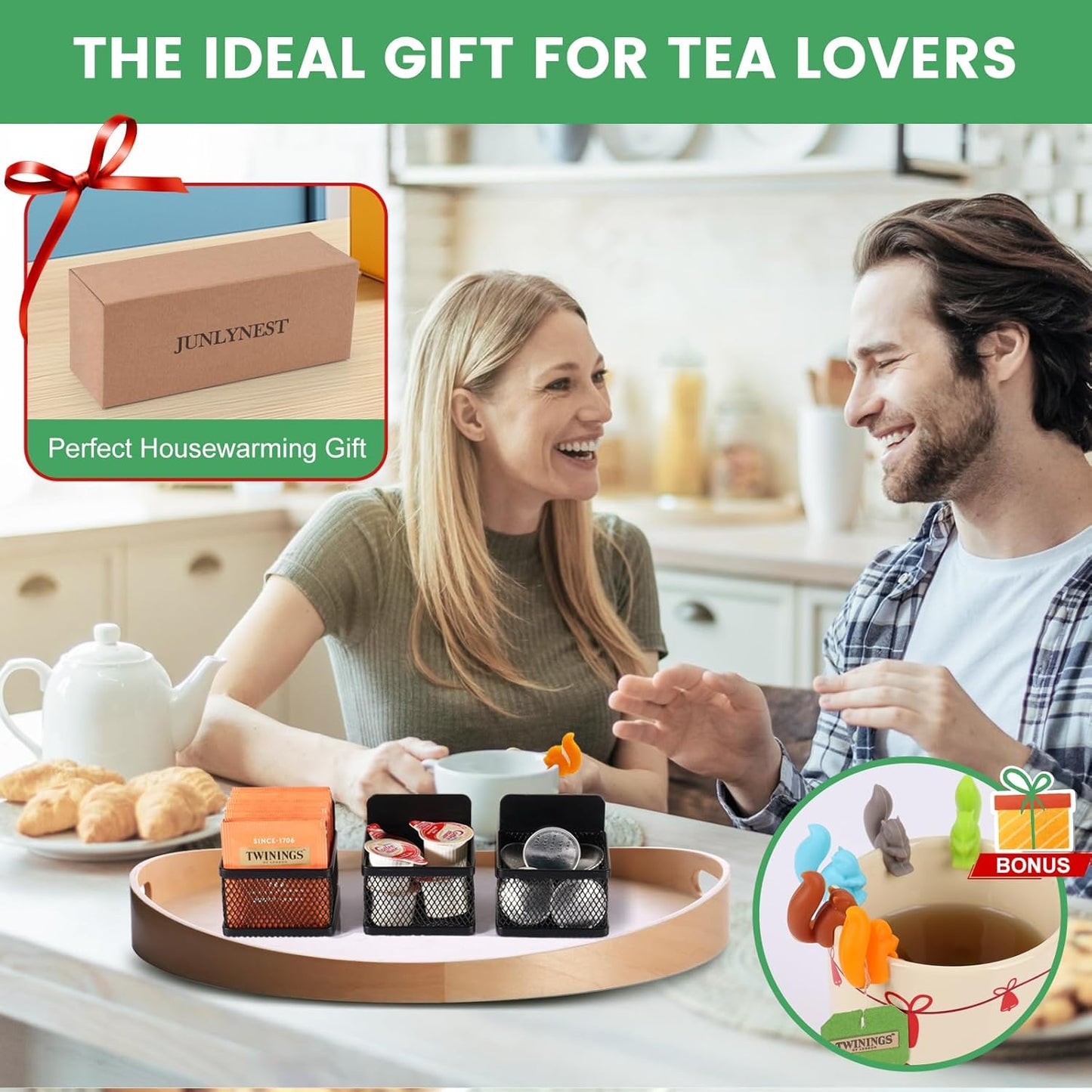 Magnetic Tea Bag Organizer - 6-Piece Metal Tea Organizer for Refrigerator, Kitchen Shelf and Counter, Stylish & Space Saving Tea Organizers and Storage