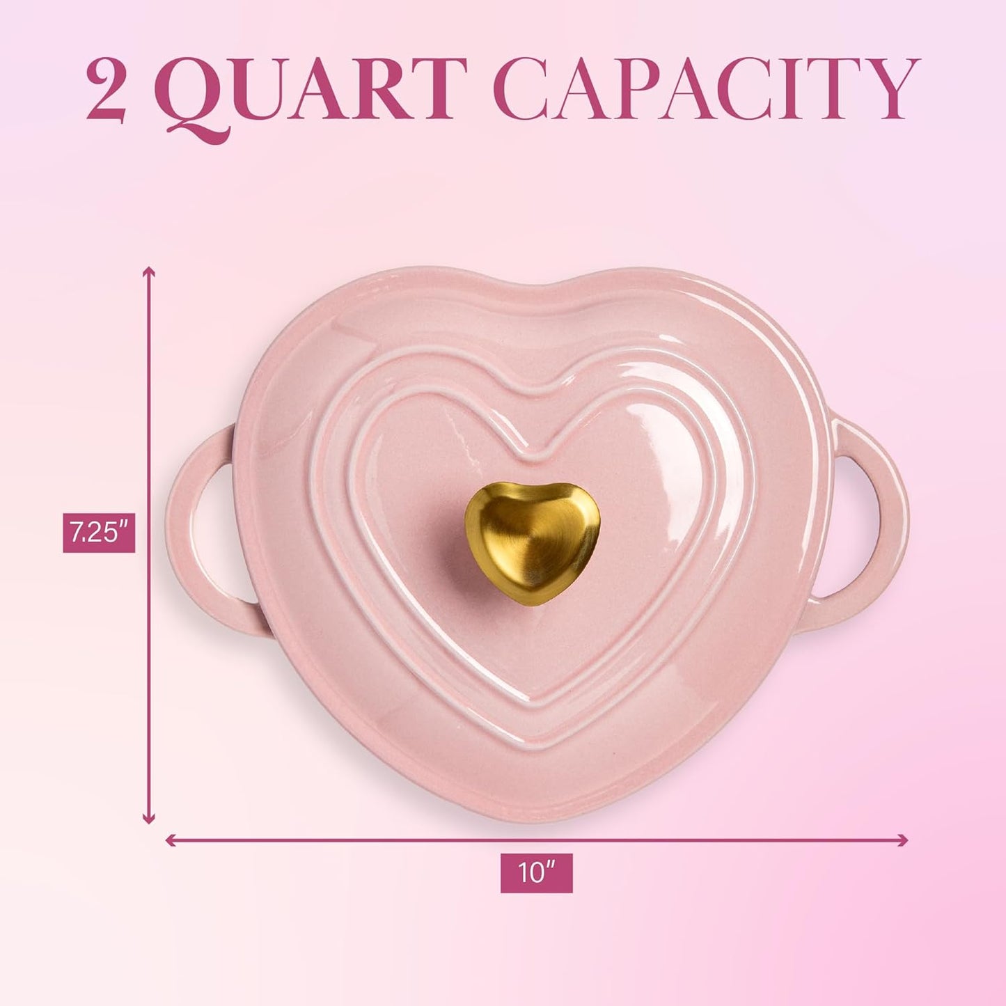 Paris Hilton Enameled Cast Iron Dutch Oven Heart-Shaped Pot with Lid, Dual Handles, Works on All Stovetops, Oven Safe to 500°F, 2-Quart, Pink