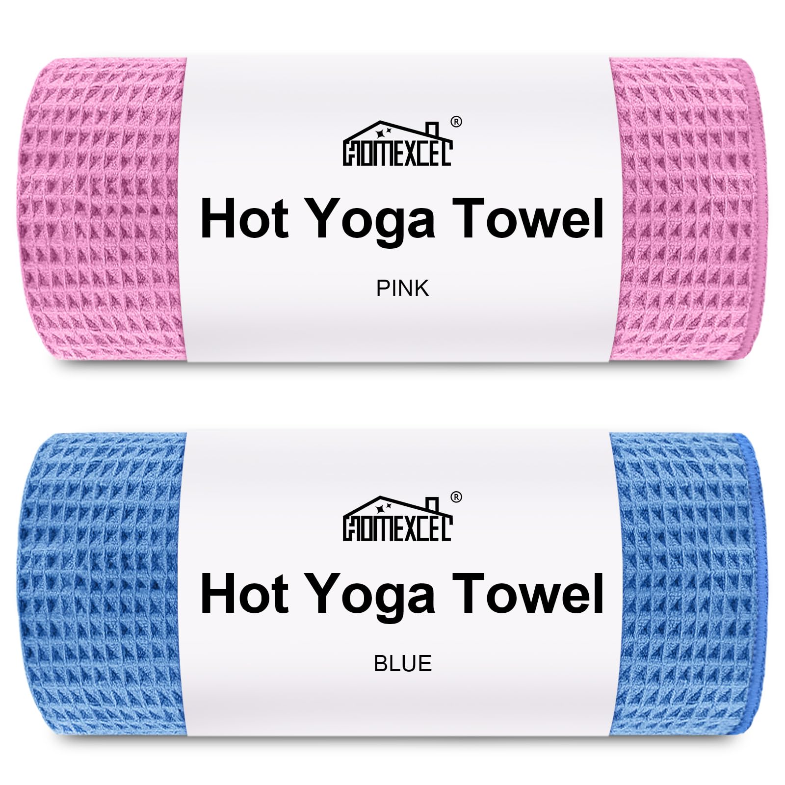 HOMEXCEL Hot Yoga Towels 2 Pack, (26.5" x 72") Non-Slip & Ultra-Absorbent Microfiber Yoga Mat Towels for Hot Yoga, Pilates, Exercise, Fitness, Bikram and Workout, Blue/Pink