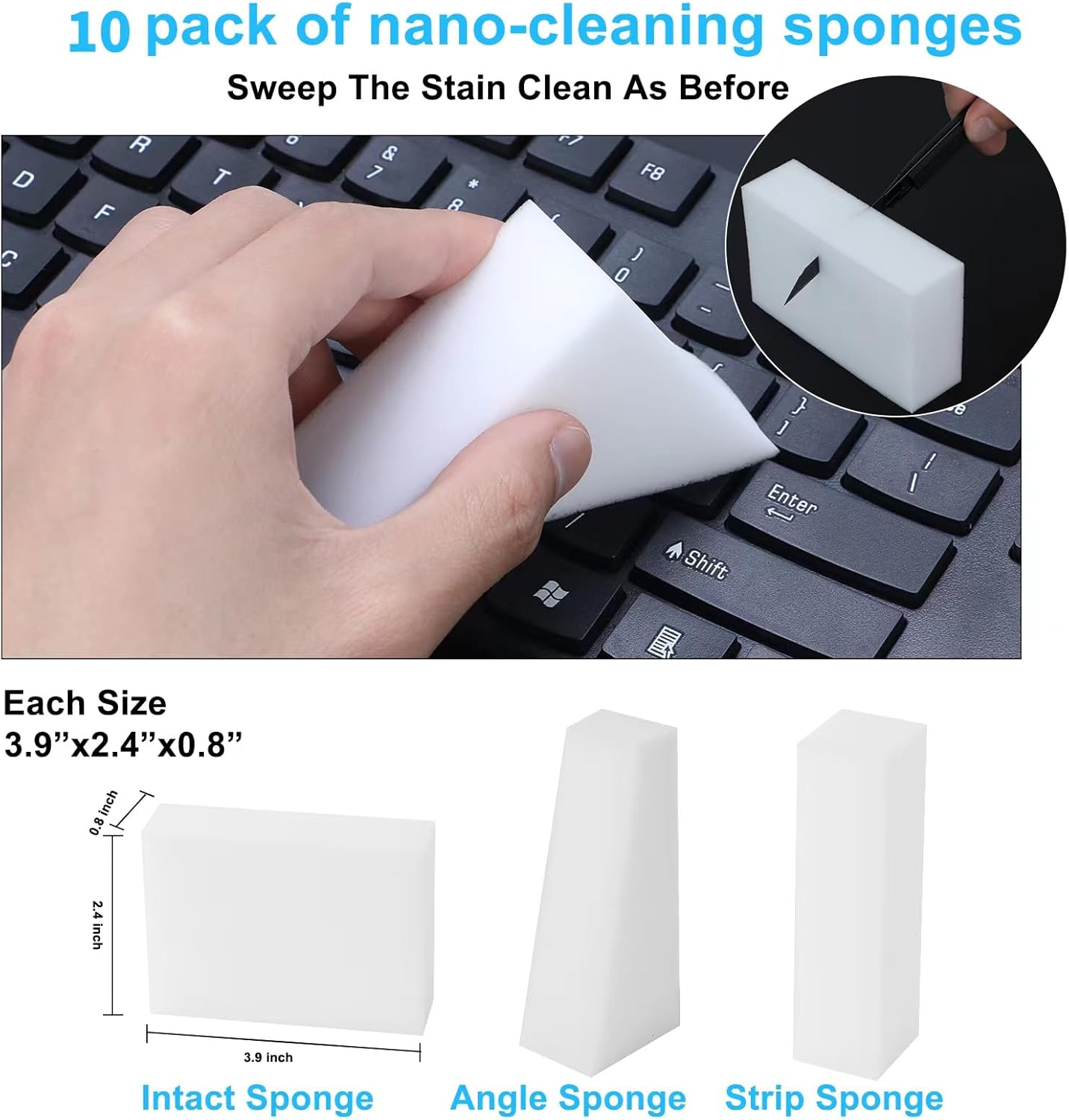 2X Density Magic Sponge Eraser,Multi-Functional Household Cleaning Kitchen Dish Sponge for Furniture,Extra Thick and Long Lasting Melamine Cleaning Sponges for Bathroom,Floor, Wall Cleaner (10)