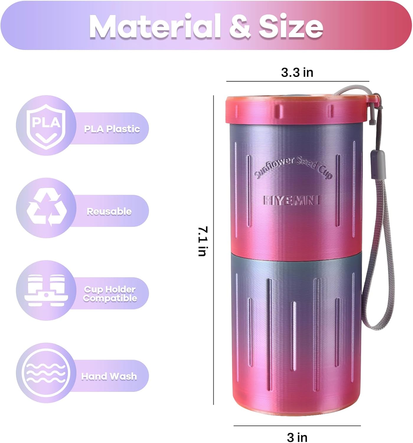 Sunflower Seed Spit Cup, with Seed Storage & Shell Disposal. 3D Printed Portable Pistachios Snack Nut Bowl Cup for in-Car, Road Trip & Ball Games. Seed Lovers Gift (Black)