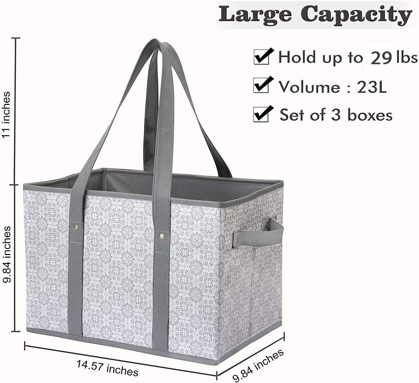 WISELIFE Reusable Grocery Bags [3 Pack],Large Grocery Tote Bag Water Resistant Shopping Bags Foldable Grocery Bag for Clothes,Shoes and Picnic