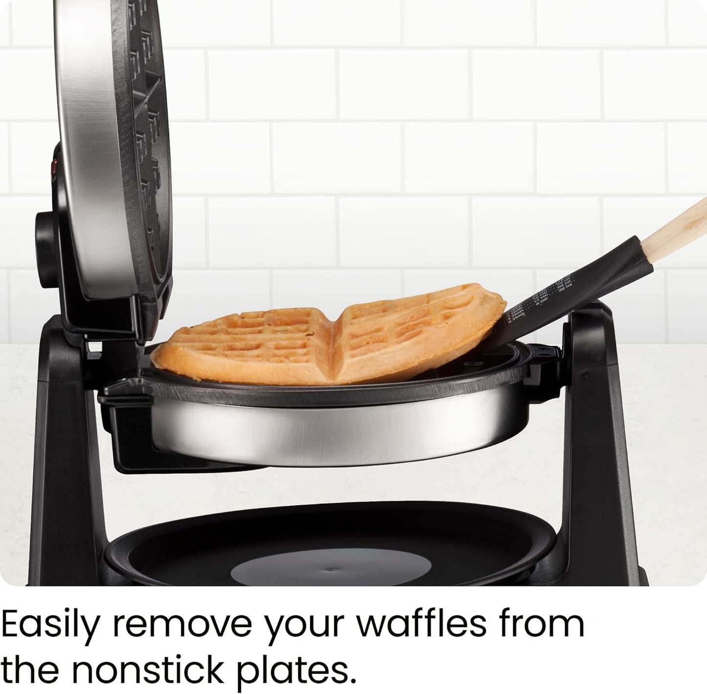 Chefman Rotating Belgian Waffle Maker, 180° Flip Iron w/ Non-Stick Plates, Adjustable Timer, Locking Lid, & Drip Plate, Space Saving Storage, Mess-Free Breakfast, Stainless Steel/Black