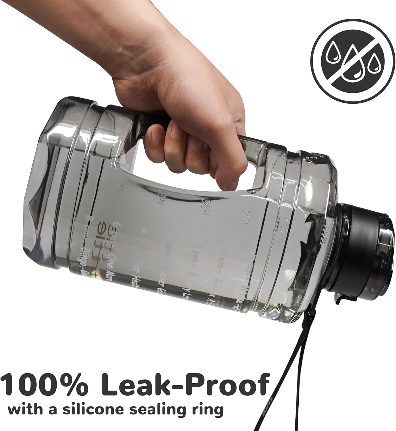 Large Water Bottle with Motivational Time Marker, 74oz Water Jug with Handle Leak-Proof, Clear Sport half gallon water Bottle for Gym Camping Workout Outdoors