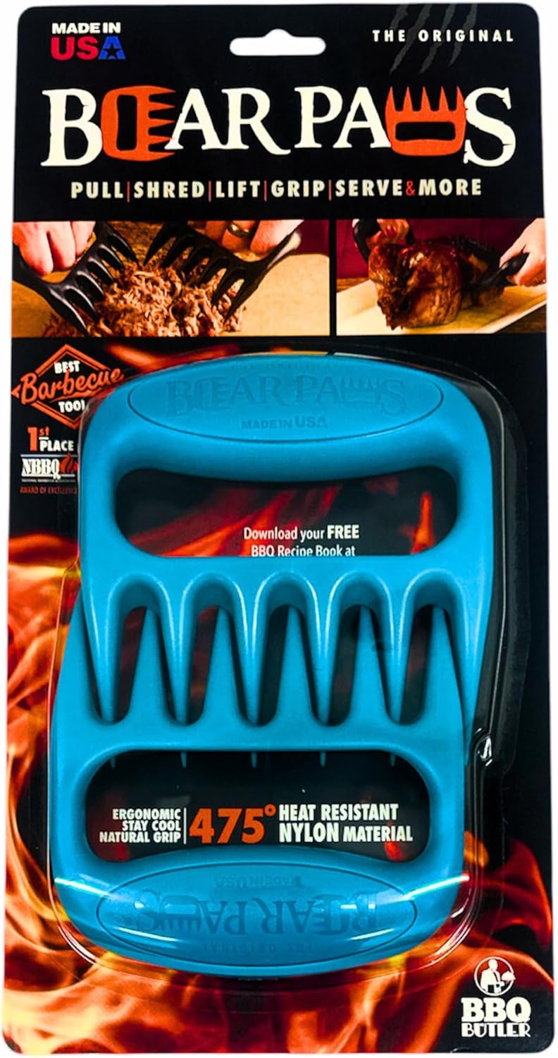 Bear Paws Meat Claws - The Original BBQ Meat Shredder Claws for Pulled Pork, USA Made - Easily Lift, Shred, Pull and Serve Pork, Chicken, Brisket and Turkey - Valentine’s Day Gifts for Men (Teal)
