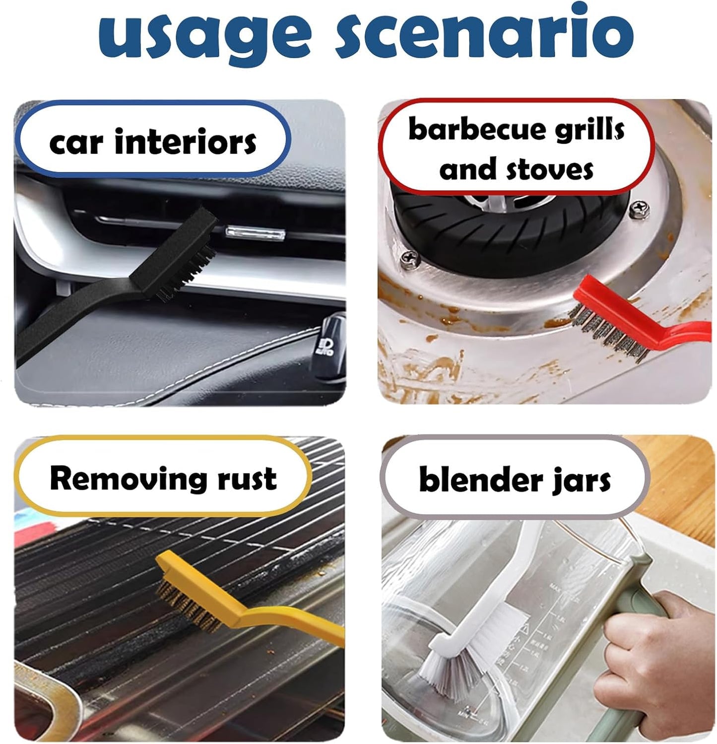 Betanull Crevice Cleaning Brush Set, Multi-Purpose Hard Bristle Brushes for Deep Cleaning Kitchen, Bathroom, Grout, Sink, Cup, Teapot, Bottle, Blender, Corners, Tight Spaces & More