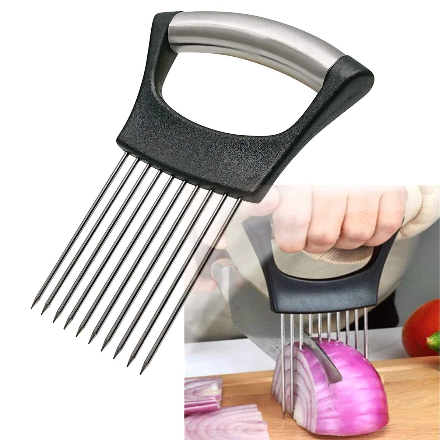 Stainless Steel Onion Holder for Slicing,Onion Slicer Holder,Onion Cutter for Slicing of Onions,Tomatoes,Avocados,Eggs and Other Vegetables,KItchen Utensils