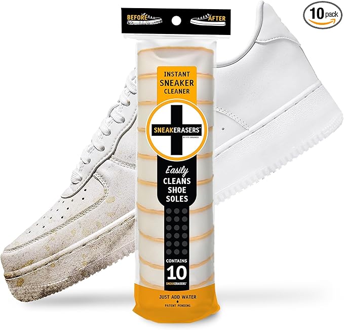 SneakERASERS Instant Sneaker Cleaner, Premium Shoe Cleaning Kit for Sneakers, Dual-Sided Sponges, Effective for Tennis Shoes & Women Men Sneakers, Gentle Rub Design (10 Pack)