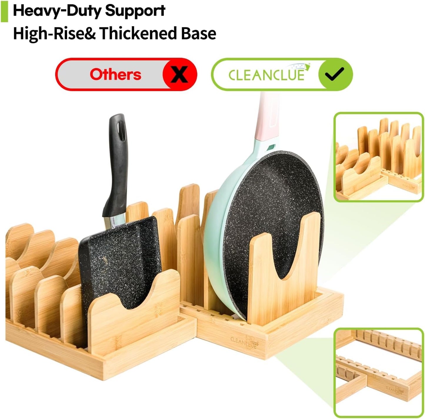 Pots and Pans Organizer under Cabinet, Bamboo Expandable Bakeware and Cutting Board Organizers, Adjustable Pot Lids Holder Rack, Cookie Sheet Baking Pan, Tray Organizer for Kitchen Storage (Natural)