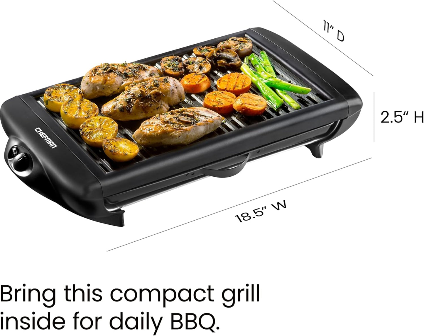 Chefman Electric Smokeless Indoor Grill w/ Non-Stick Cooking Surface & Adjustable Temperature Knob from Warm to Sear for Customized BBQing, Dishwasher Safe Removable Water Tray, Black