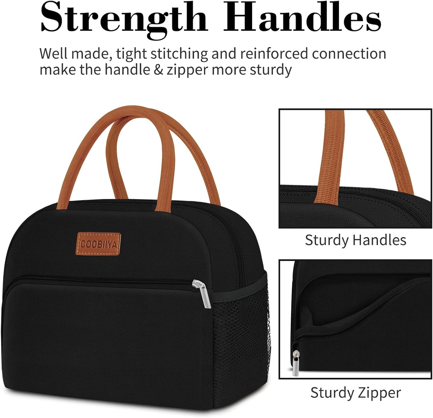 Coobiiya Lunch Box Lunch Bag for Women Men,Reusable Cute Lunch Pail bag,Leakproof,Insulated LunchBox Tote Compact 10L, Cooler Lunch Container for Work Travel Office (Black)