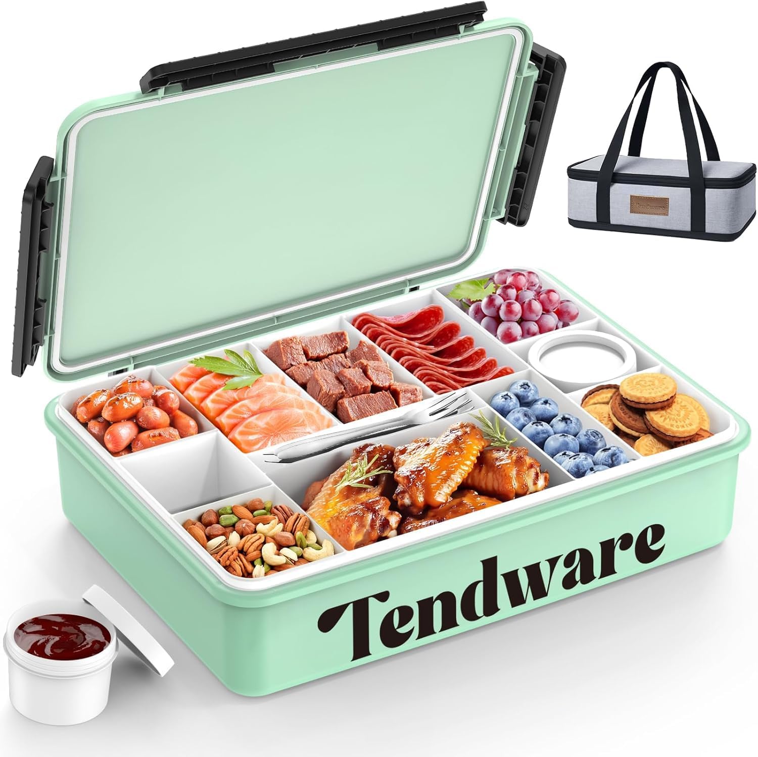 Chilled Portable Snackle Box Container Insulated Bag Keep Food Warm 12 Compartment Divided Serving Tray Reusable Ice Pack Birthday Gift Road Trip Essentials for Charcuterie Snack Picnic