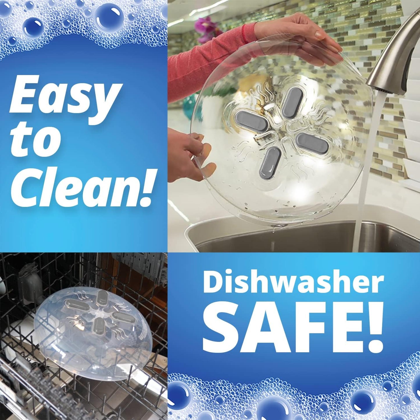 HOVER COVER Magnetic Splatter Cover, 12-Inch Clear BPA-Free Food Lid, Vented Plate Guard with Steam Vents, Anti-Splash Microwave Lid, Dishwasher Safe, Space-Saving Magnetic Storage - Gray