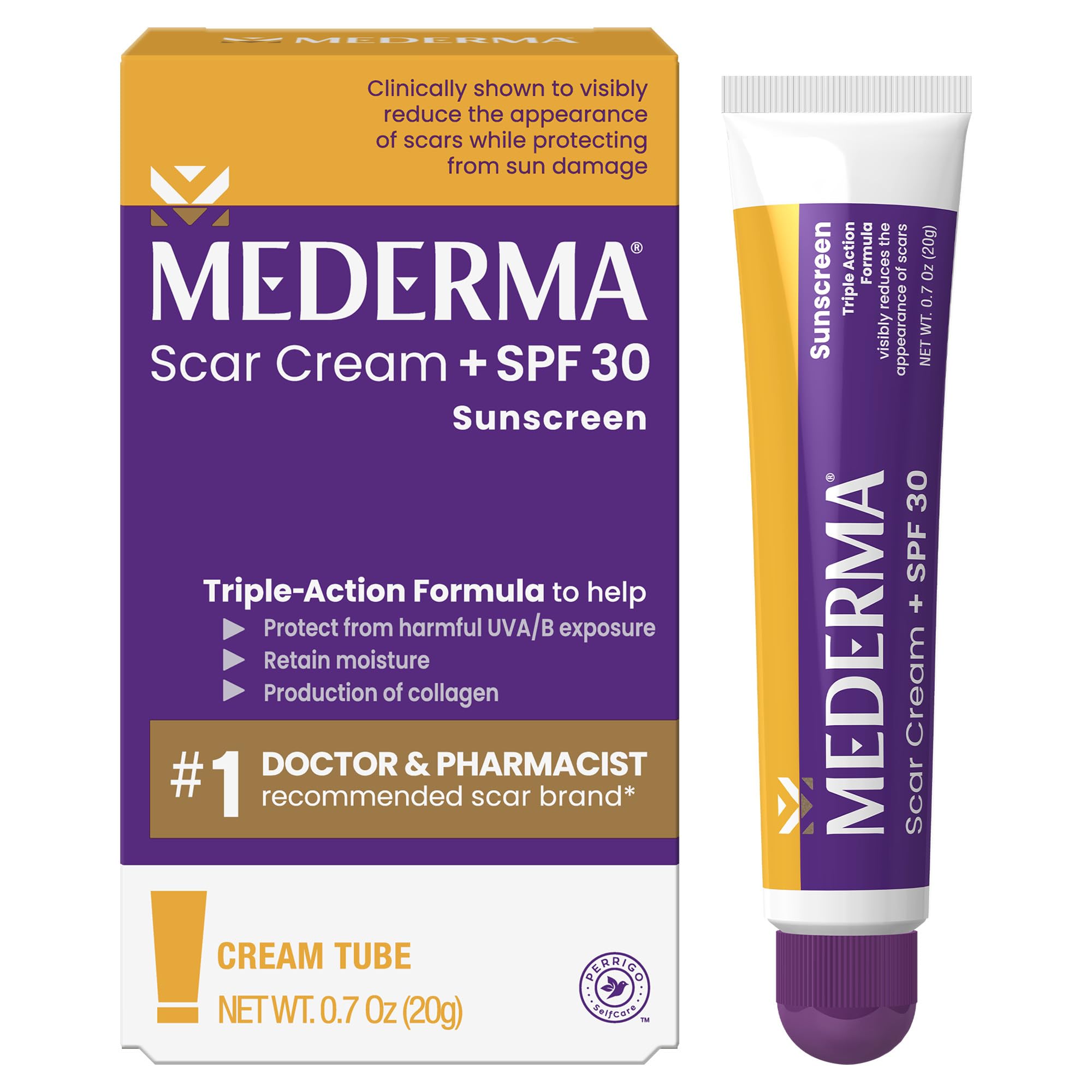 Mederma Scar Cream Plus SPF 30 - Advanced Scar Treatment, Protects from Sun Damage, Reduces Appearance of Scars from Acne, Burns, Surgery & Injury, 0.7 oz