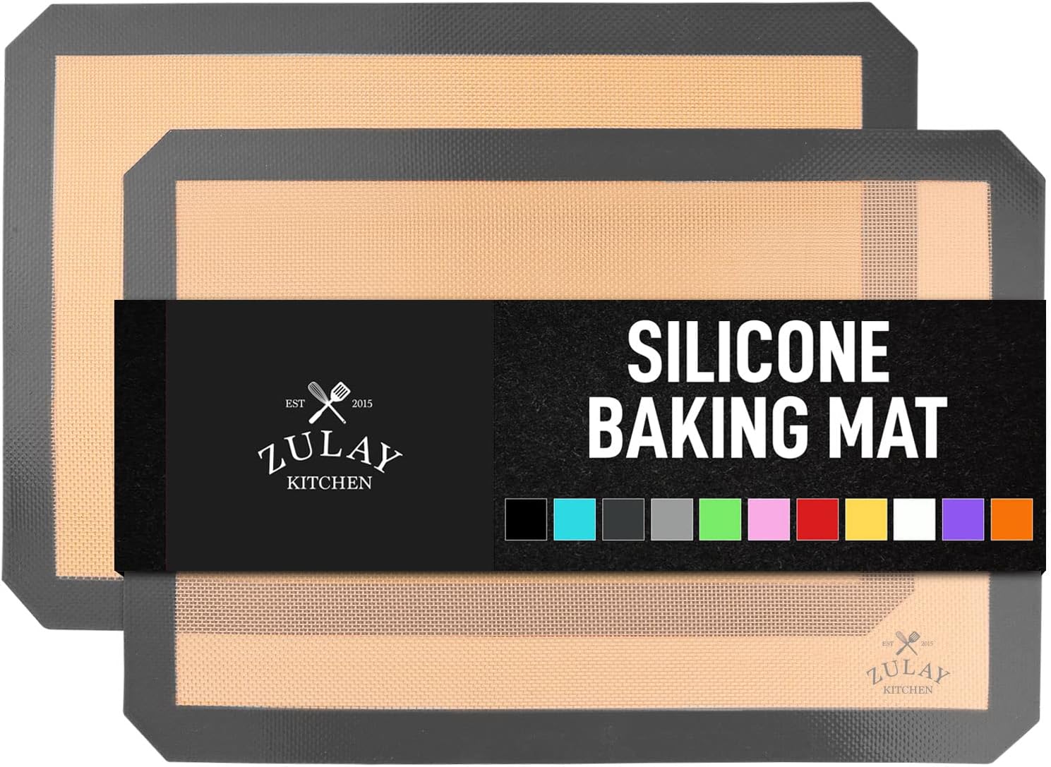 Zulay Kitchen Silicone Baking Mat Set – 2-Pack 16.5″ × 11.6″ Reusable Non-Stick Silicone Baking Sheets, Food-Safe, Heat-Resistant up to 250°F – Perfect for Cookies, Pastries & Oven Use (Dark Gray)