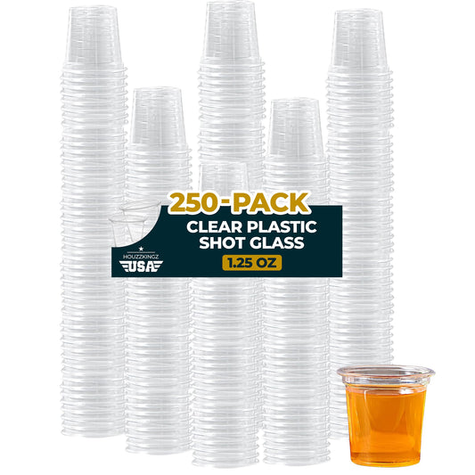 Plastic Shot Glasses Disposable 1.25 Oz – 250 Clear Plastic Shot Glass Cups Bulk for Liquors, Wine Tasting, Jello, Tequila, Mini Small Cocktail Margarita Sample Sauce Cups for Parties and Everyday Use