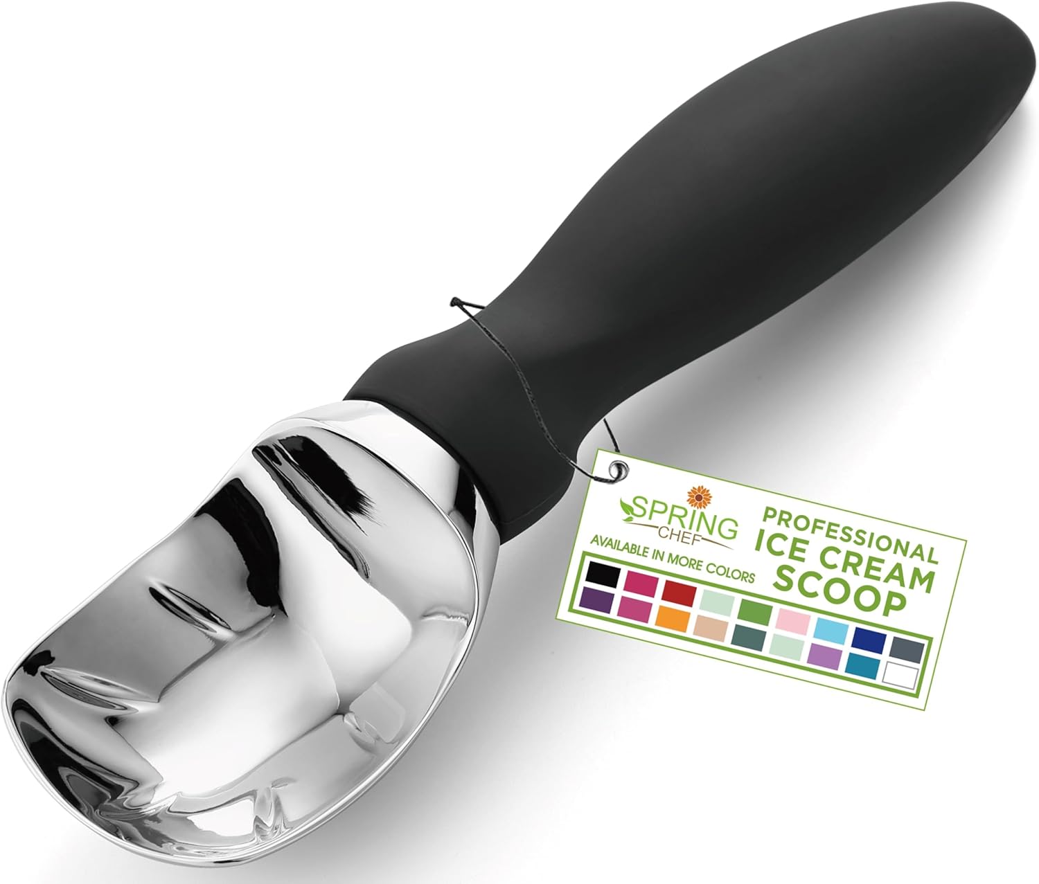 Spring Chef Heavy Duty Ice Cream Scoop with Comfortable Handle - Professional Ice Cream Scooper for Gelato, Sorbet, Cookie Dough, Melon, Frozen Yogurt - Dishwasher Safe Metal Kitchen Tool - Black