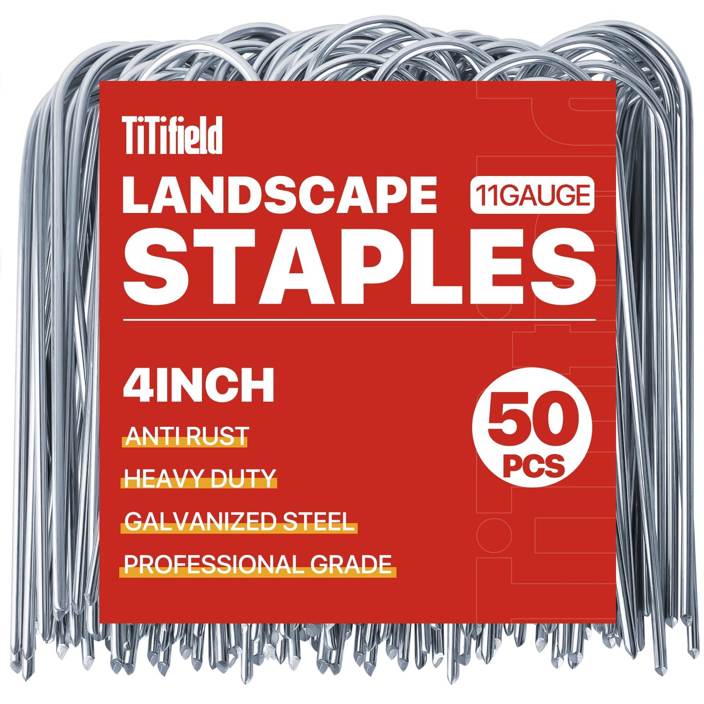 U Shape Garden Stakes 50 Packs 4 Inch 11 Gauge Irrigation Tubing Stakes, Heavy Duty Galvanized Landscape Staples for Tube, Lawns, Landscape Fabrics,Irrigation Hose and Weed Barriers