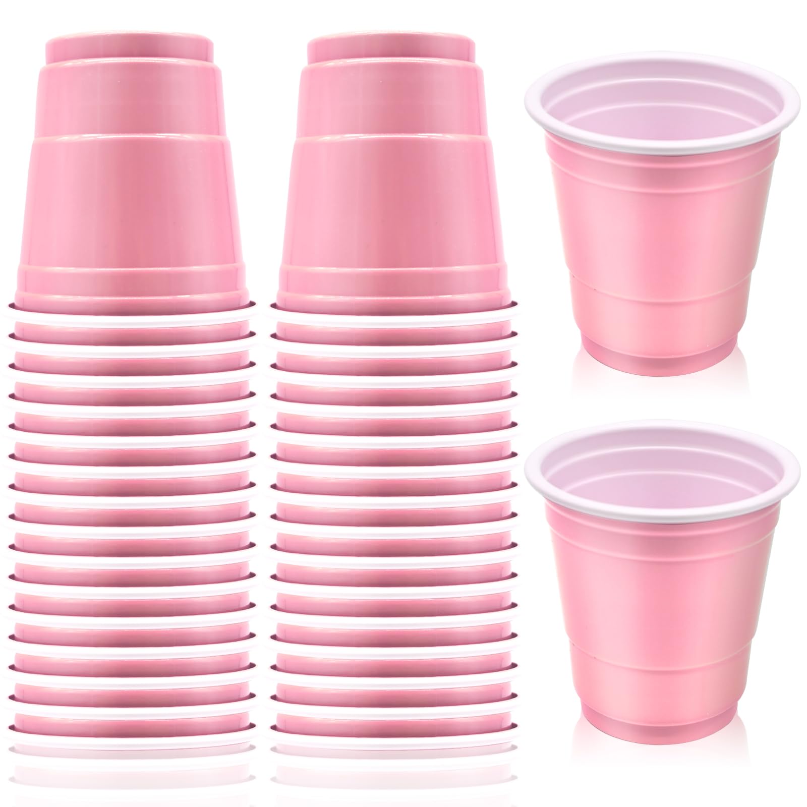 30 Pcs Disposable 2oz Shot Glasses Plastic Cups for Wedding, Graduation Party, Beer Sample Taste Serving, Birthday (Light Pink)