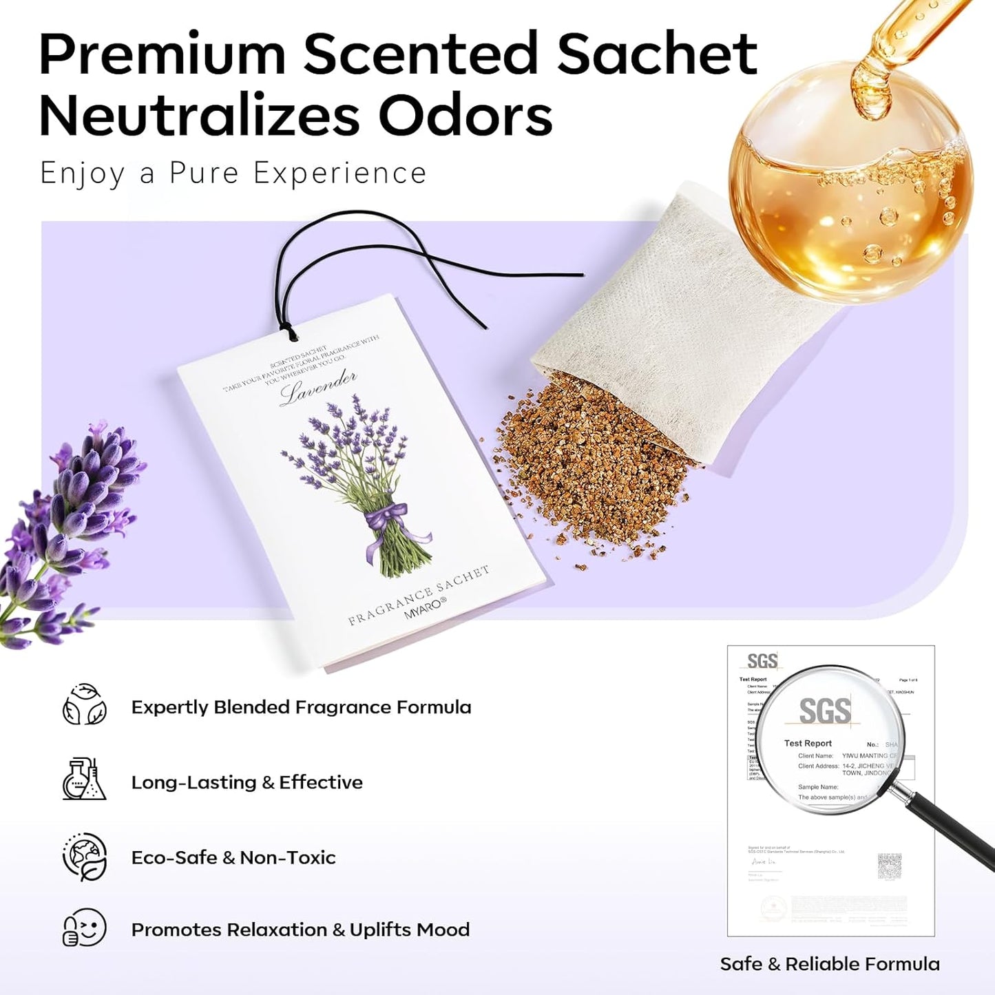 MYARO 12 Pack Lavender Scented Sachets | Odor Eliminator & Air Freshener for Drawer, Closet, Car, Shoes, Gym Bag, Suitcase | Home Fragrance Gift Set