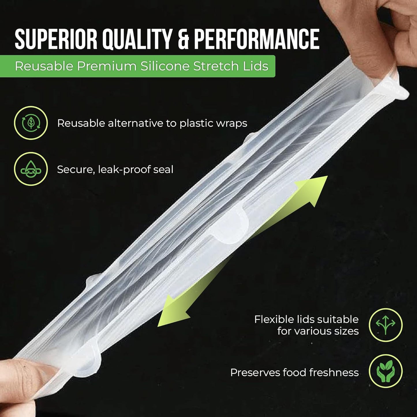 Reusable Silicone Stretch Lids for Food Storage in Fridge - Elastic Heat-Resistant Bowl Covers, Cups, Cans, Jars - Universal Food Grade Lid for Round and Rectangle Containers - Dishwasher Safe -7 Pack