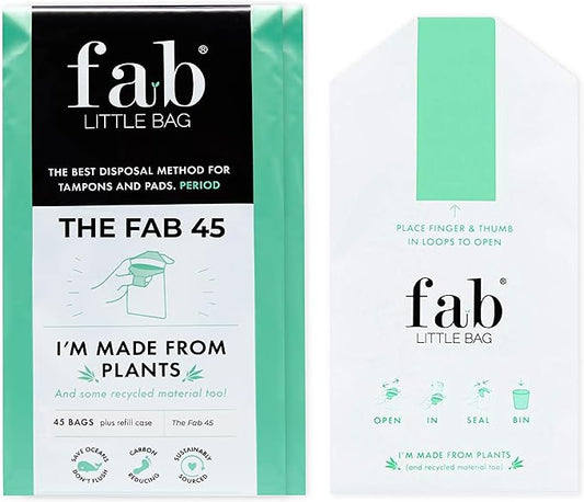 Fab Little Bag Starter Plus Pack - 45 Sanitary Disposal Bags Plus Recyclable Refill Pack for Out and About (45 Pack)