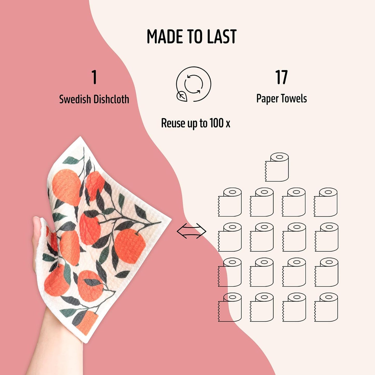 Augine Swedish Dishcloths for Kitchen, Swedish Dish Cloths 5 Pack, Super Absorbent Reusable Paper Towels Washable, Biodegradable, Quick Drying, Dishwasher Safe