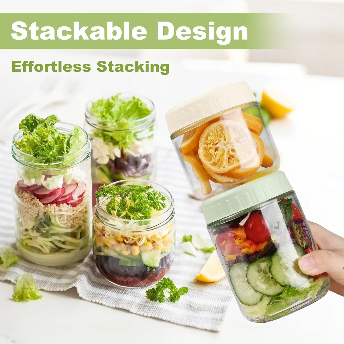 Overnight Oats Containers with Lids, 16oz Glass Jars with Lids 4 pcs, Wide Mouth Mason jars for Salad, Yogurt, Snacks, Meal Prep