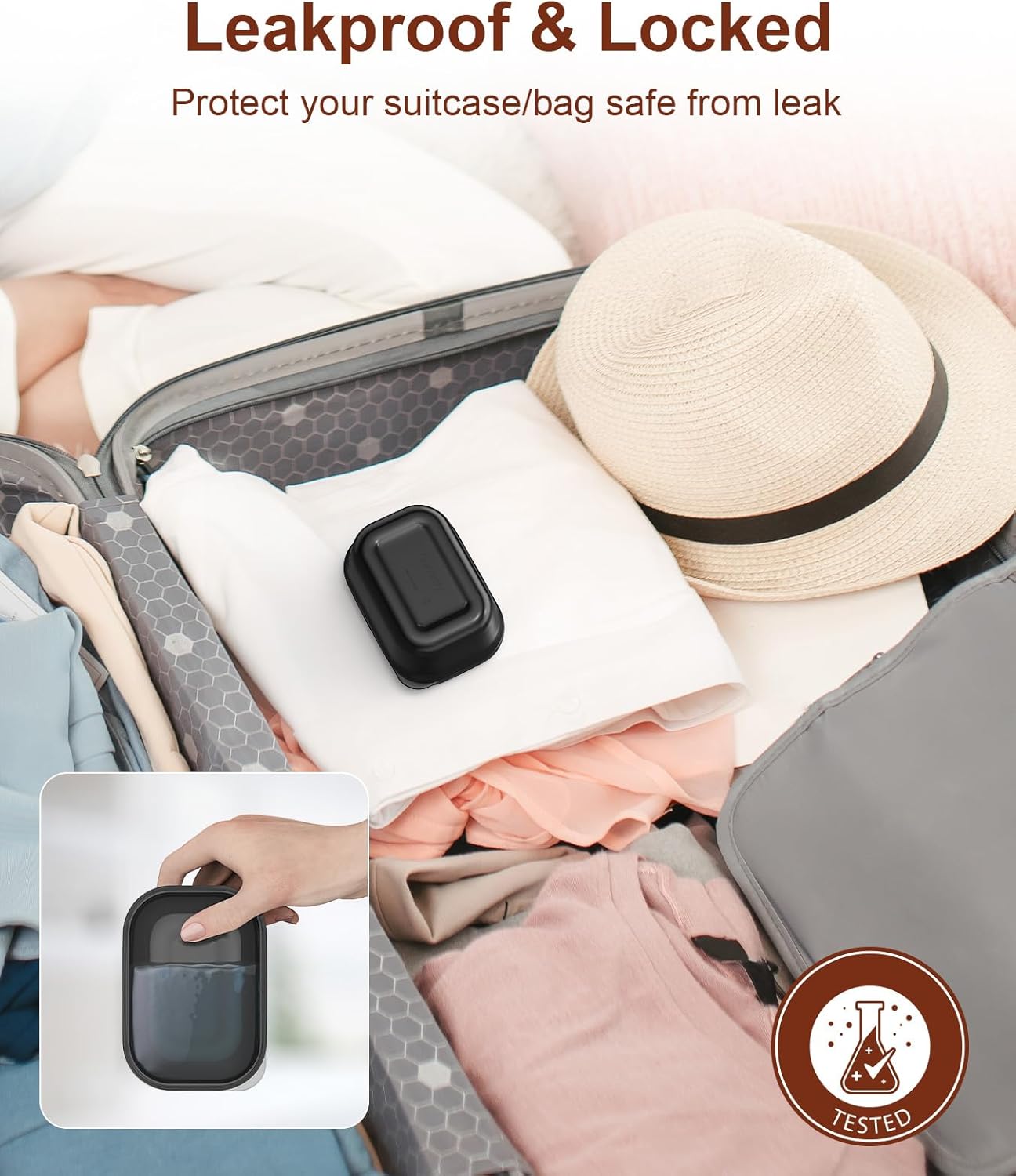 Quatish Leakproof Soap Dish with Lid & Draining Layer, Shatterproof Travel Bar Soap Holder Case Container, Portable Travel Size Toiletries Essentials for Camping, Gym, Bathroom, Black