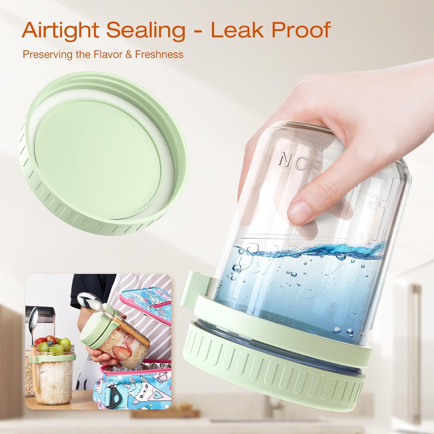 16oz Overnight Oats Containers with Lids and Spoons, 6 Pack Wide Mouth Mason Jars with Airtight Lids, Overnight Oats Jars for Salad, Chia Seed, Cereal, Yogurt