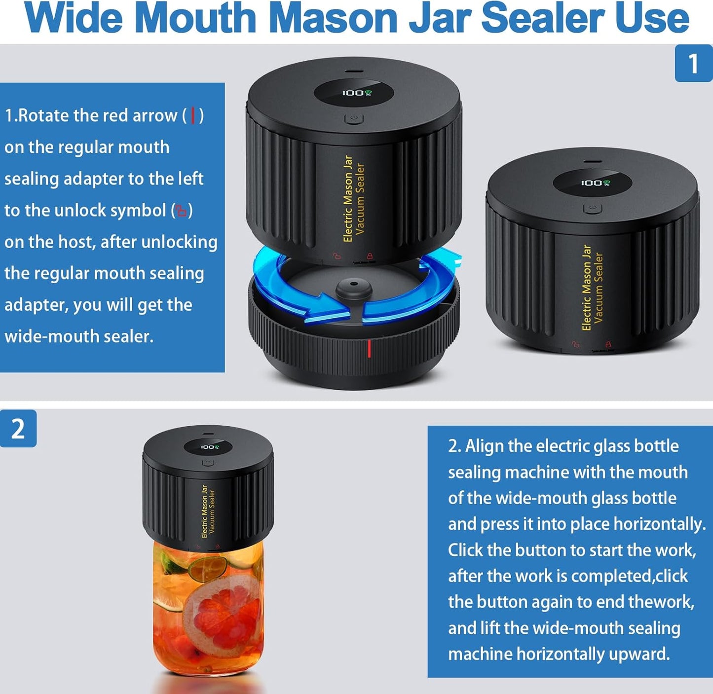 Electric Mason Jar Vacuum Sealer Kit for Wide Mouth and Regular Mouth Mason Jars
