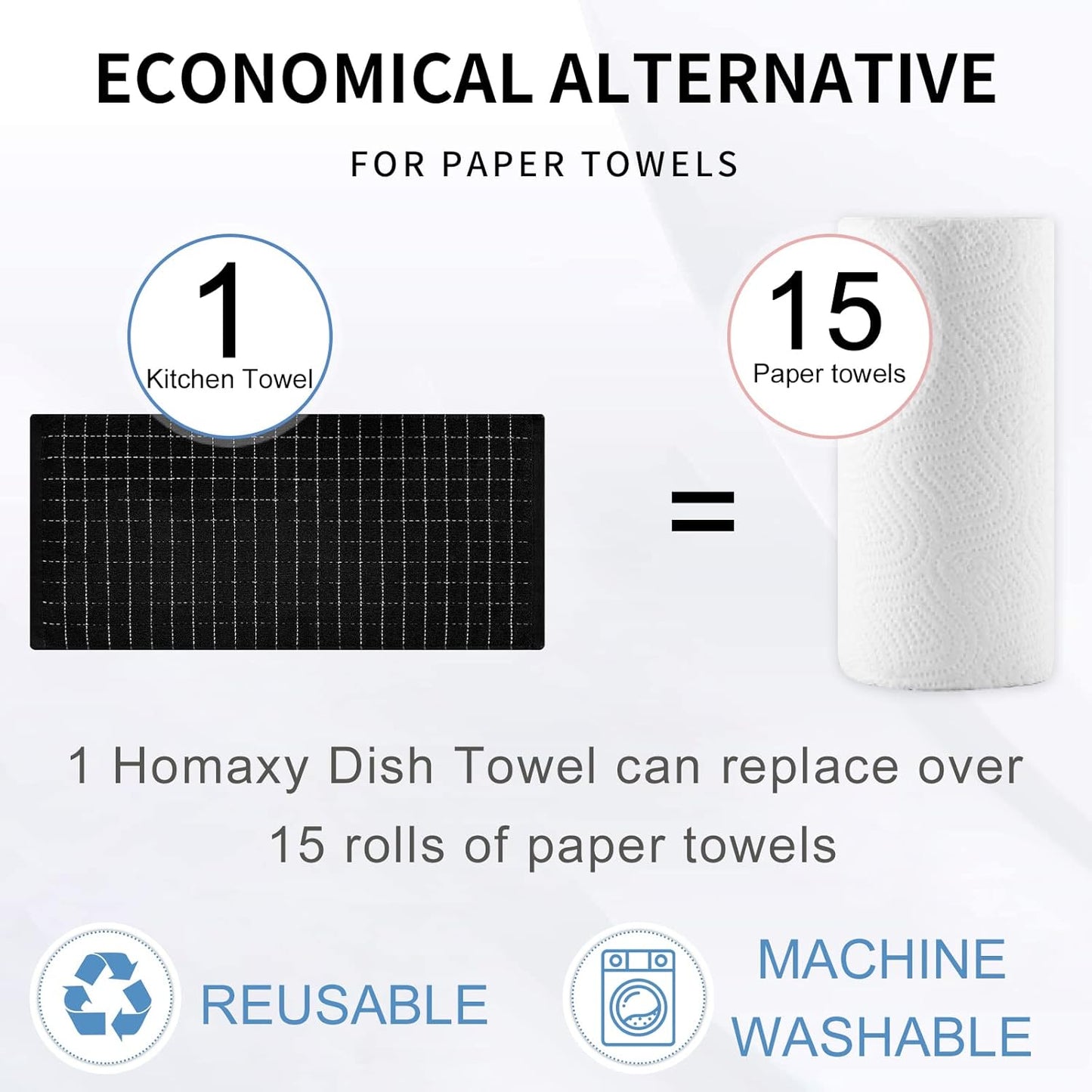 Homaxy 100% Cotton Terry Kitchen Towels(Black, 13 x 28 inches), Checkered Designed, Soft and Super Absorbent Dish Towels, 4 Pack | 100% Cotton Terry, Black, 13 x 28 inches, Checkered Designed, 4 Pack