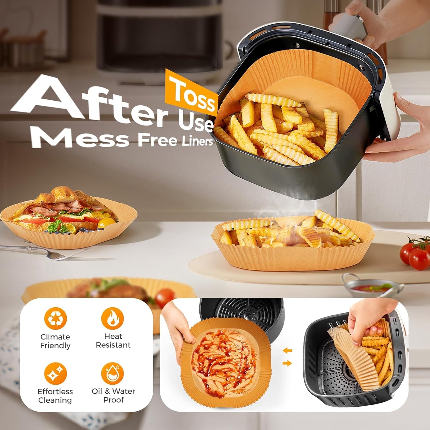 400 Pcs Air Fryer Liners Disposable, 8" Square Heavy-Duty Parchment Paper for 5-8 qt Airfryer Basket, Non-Stick & Grease-Proof Baking Liner for Oven Pan