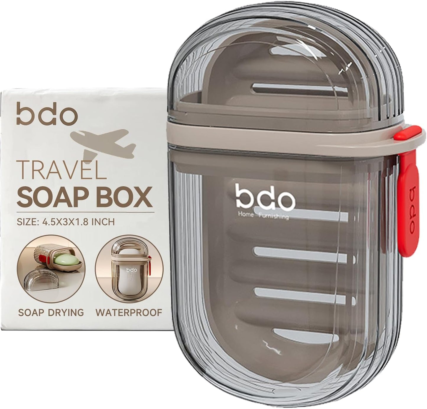 Travel Soap Case, Leakproof Soap Container with Lid, Portable Bar Soap Holder for Traveling, Soap Dish for Bathroom, Shower, Gym, School, Camping, Vacation, Outdoor-Transparent-Black