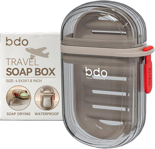 Travel Soap Case, Leakproof Soap Container with Lid, Portable Bar Soap Holder for Traveling, Soap Dish for Bathroom, Shower, Gym, School, Camping, Vacation, Outdoor-Transparent-Black