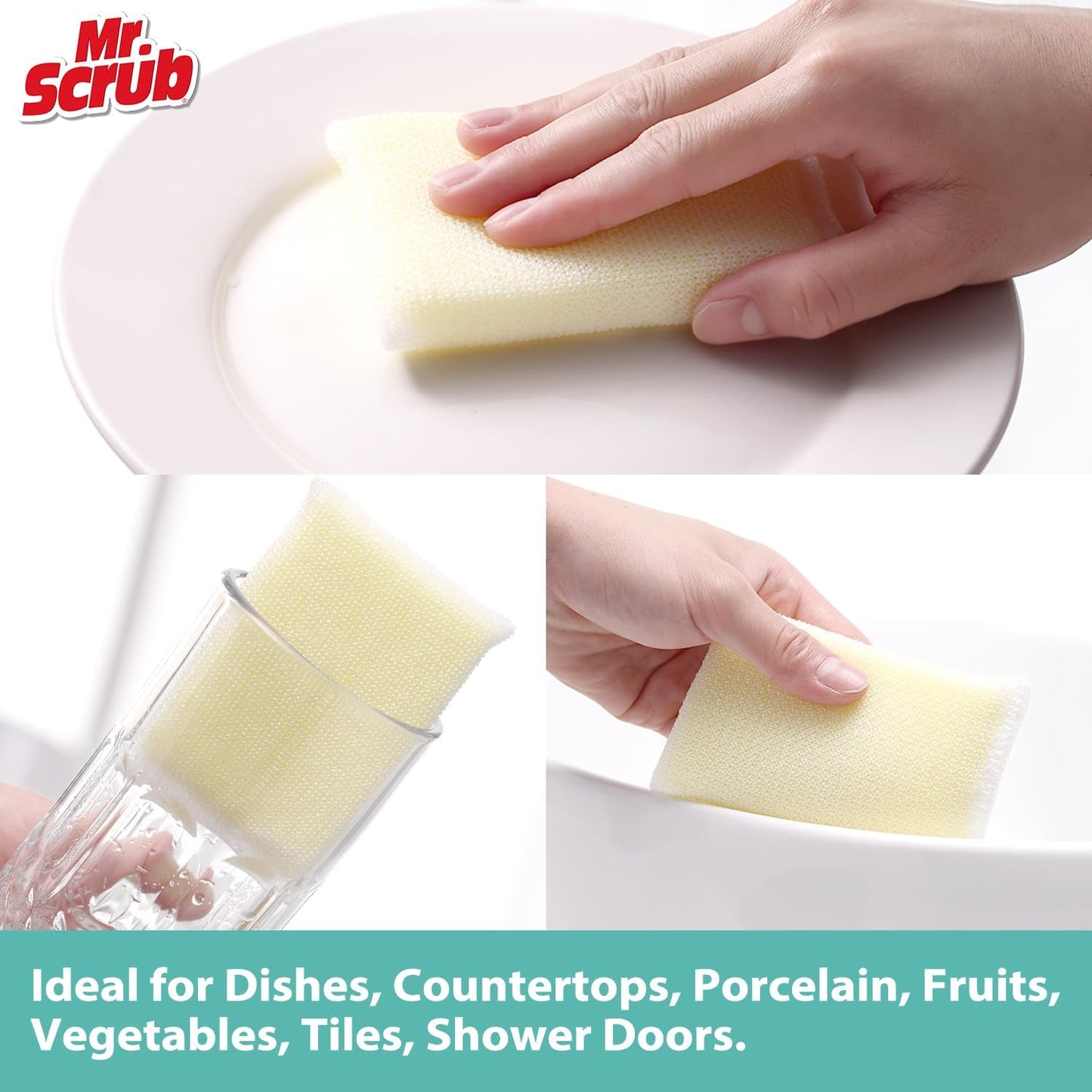 Mr. Scrub All-Purpose Sponges, Non Scratch, for Washing and Cleaning Dishes, Premium Scrub and Scrubbers, 12 Pads, Ideal for Kitchen, Bathroom
