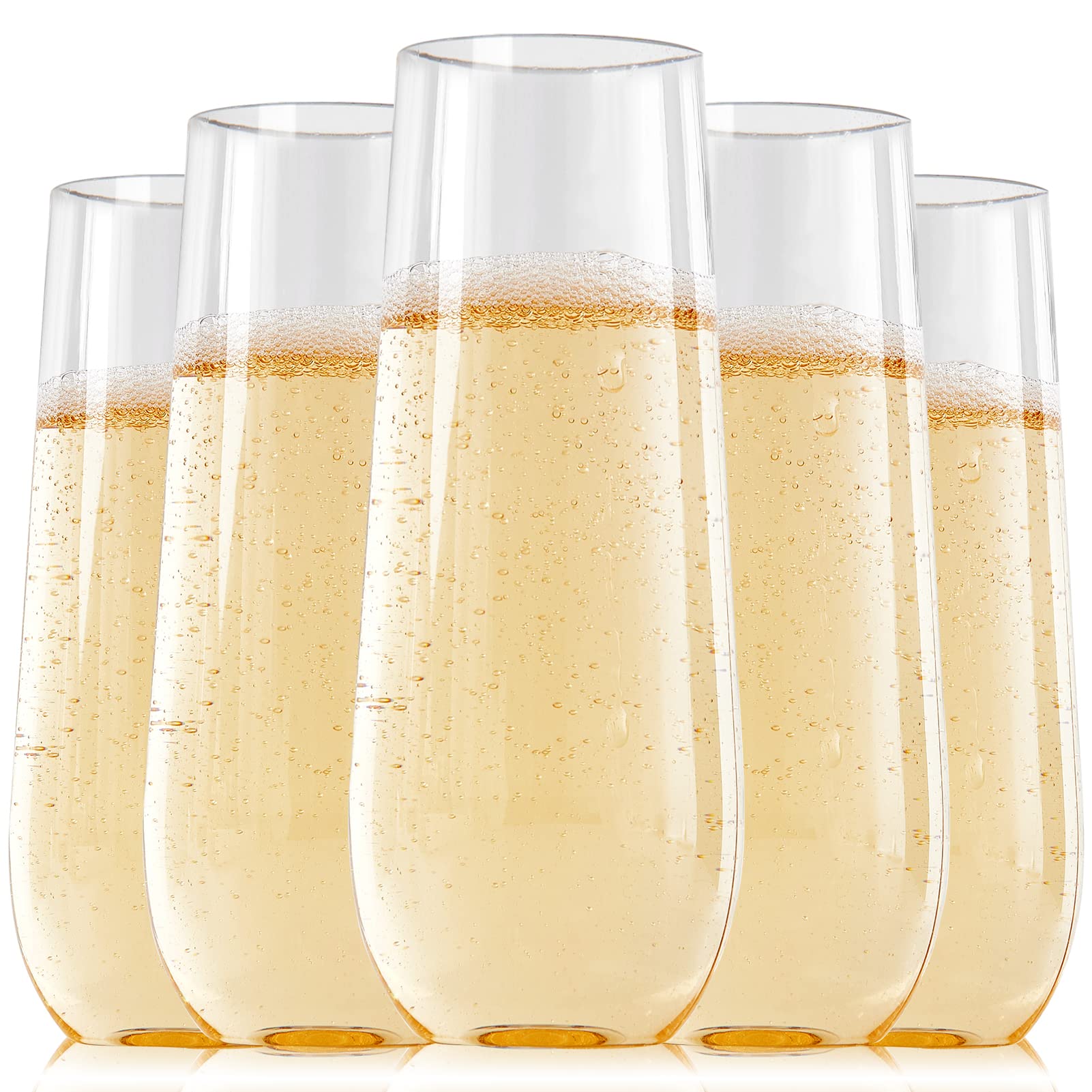 FOCUSLINE 24 Pack 9 Oz Clear Plastic Champagne Flutes, Stemless Plastic Champagne Glasses Clear, Heavy Duty Toasting Glasses, Shatterproof and Disposable Cups Perfect For Any Party