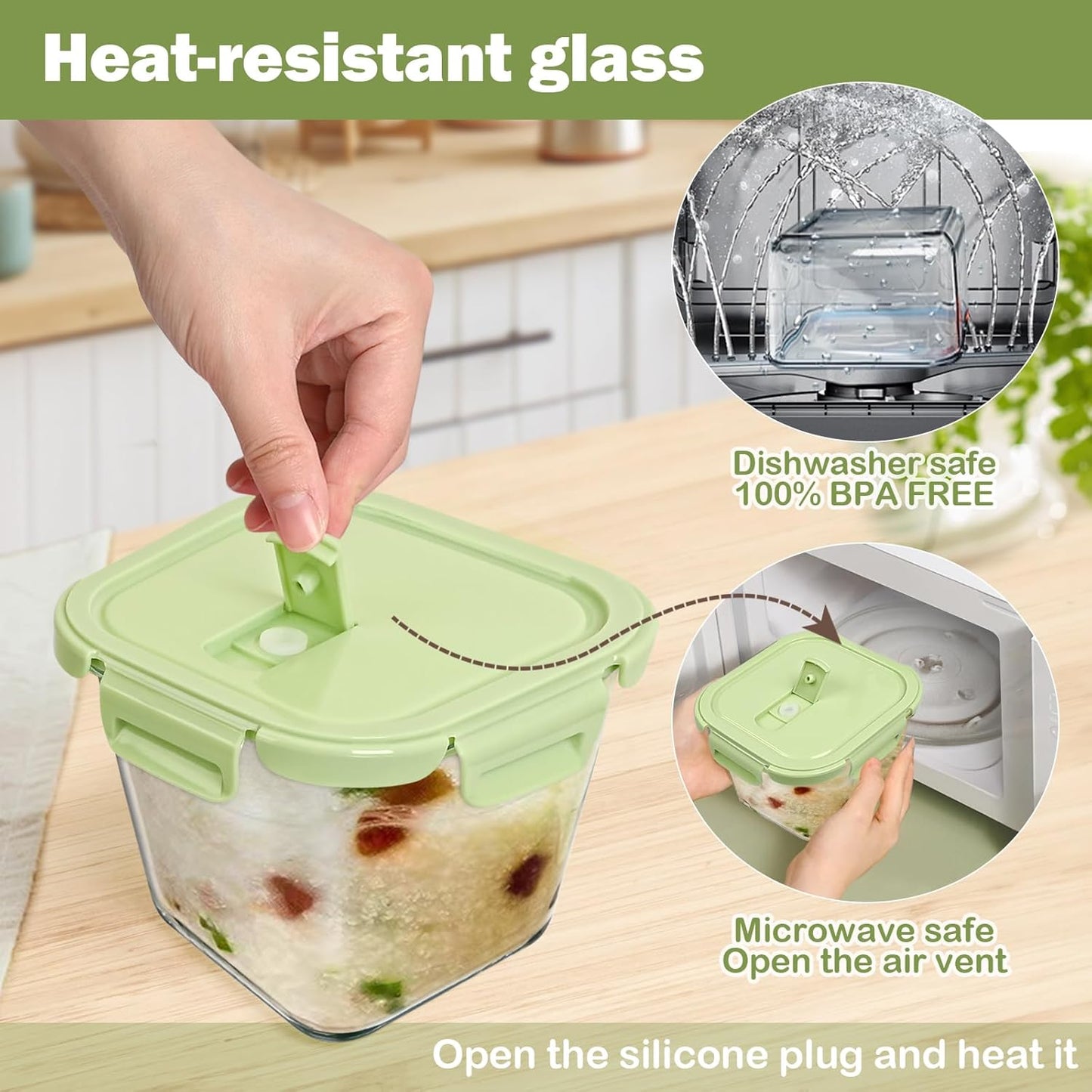 Glass Soup Containers with lids 4 Cup, 32 oz Glass Storage Containers, Tall Borosilicate Glass Food Storage Containers for Lunch, Ice Cream, Travel and Deli, Soup Freezer Safe Containers with Lids