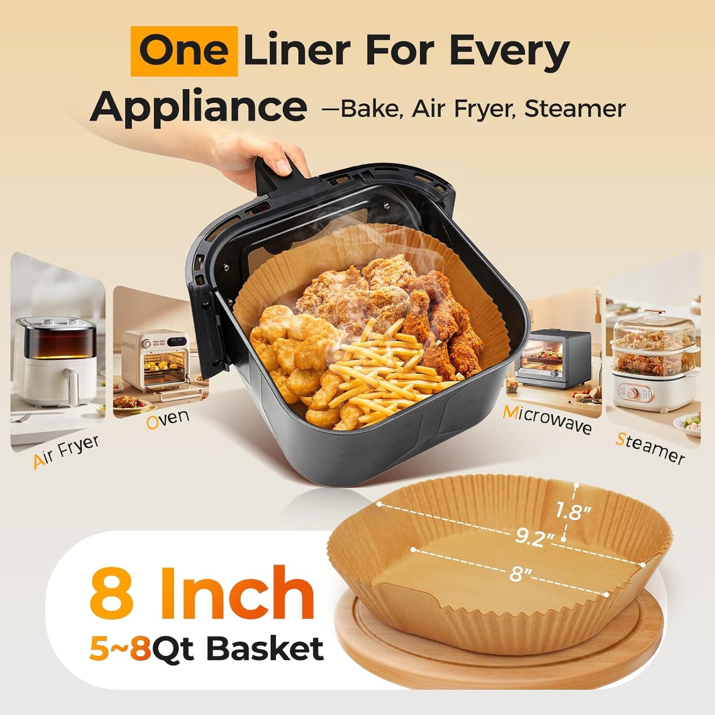 400 Pcs Air Fryer Liners Disposable, 8" Square Heavy-Duty Parchment Paper for 5-8 qt Airfryer Basket, Non-Stick & Grease-Proof Baking Liner for Oven Pan