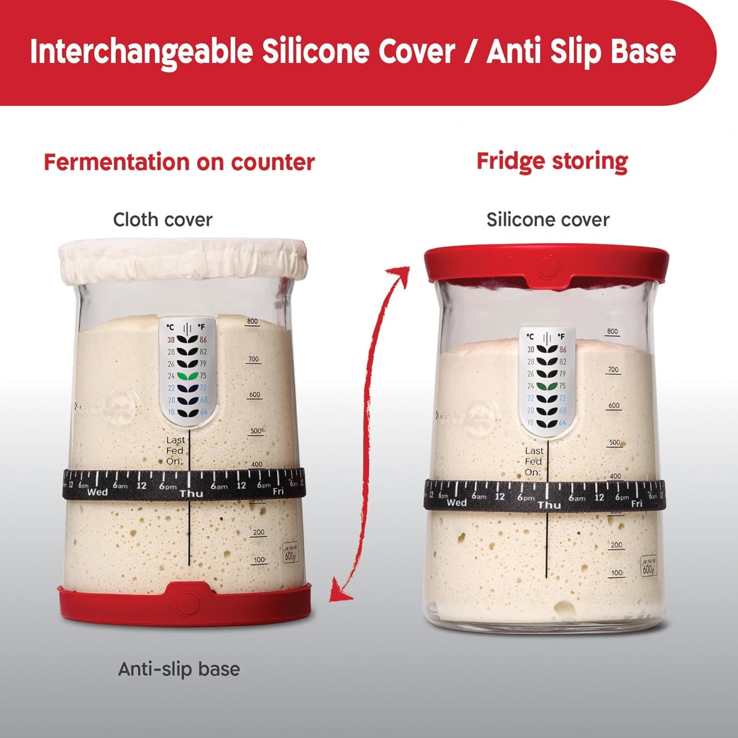 KNEADACE Pro Sourdough Bread Starter Kit - 34 oz Large Capacity Sourdough Starter Jar with 5 unique features for the perfect sour dough bread & sourdough starter kit - sourdough supplies (KA06)