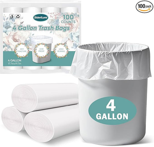 Small Trash Bags 4 Gallon - 100 Count Leakage-Proof 4 Gallon Trash Bag, Unscented Small Garbage Bags for Office Bedroom Bathroom Mini Trash Bags, White 4 Gal Trash Can Liners