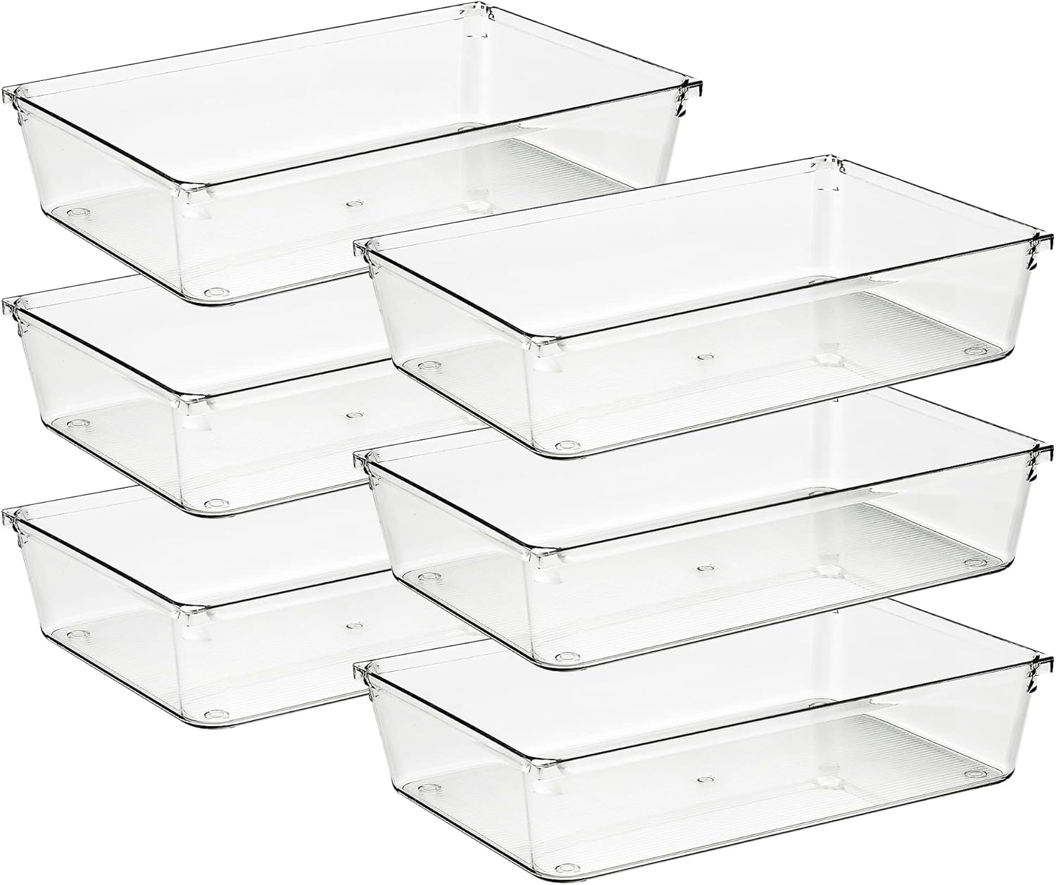 Ravinte 6 Pack Drawer Organizer - 6" X 9" Plastic Storage Bins, Acrylic Organizers with Non-Slip Pads Clear Desk Storage Tray for Makeup, Jewelries, Kitchen Utensils, Bathroom and Office