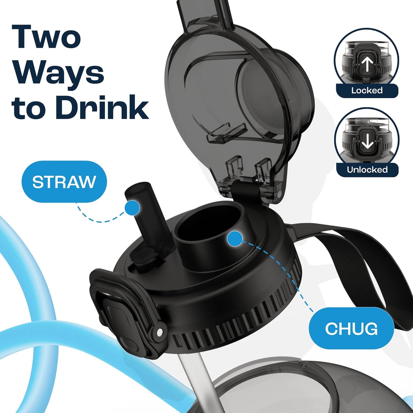 AQUAFIT 1 Gallon Water Bottle with Time Marker - Straw & Chug Lid - BPA Free Gym Water Bottle with Straw - Big Gallon Jug (Gray, 128 oz - 2in1 Lid)