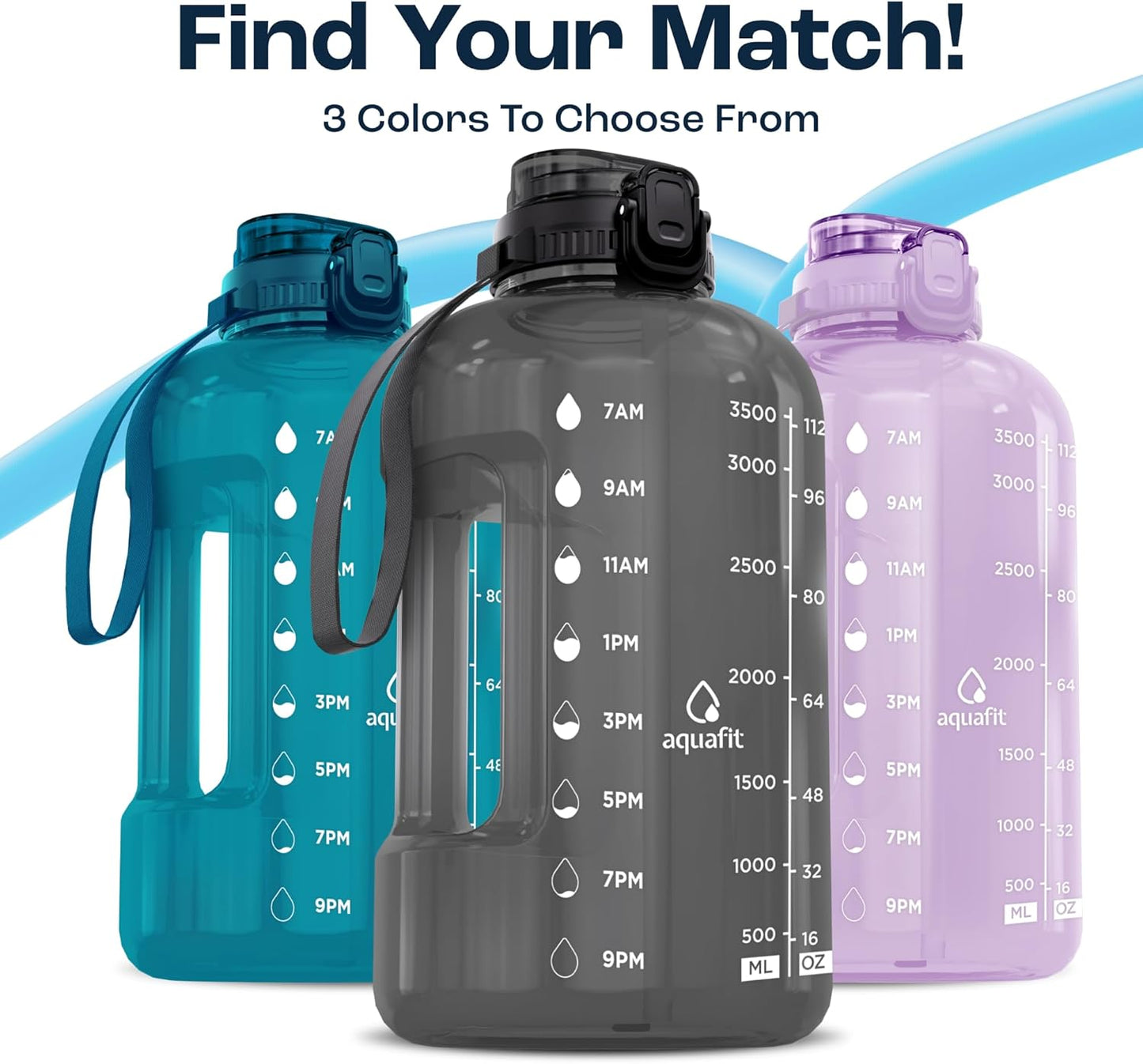 AQUAFIT 1 Gallon Water Bottle with Time Marker - Straw & Chug Lid - BPA Free Gym Water Bottle with Straw - Big Gallon Jug (Gray, 128 oz - 2in1 Lid)